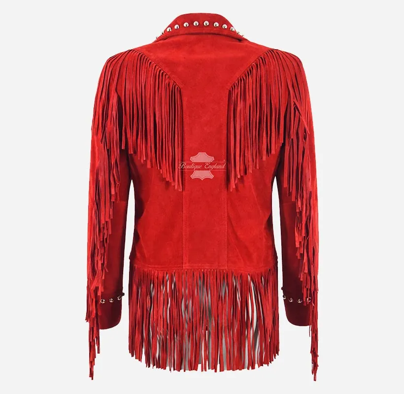 Western Flair Women's Suede Fringes and Studs Cropped Blazer Jacket