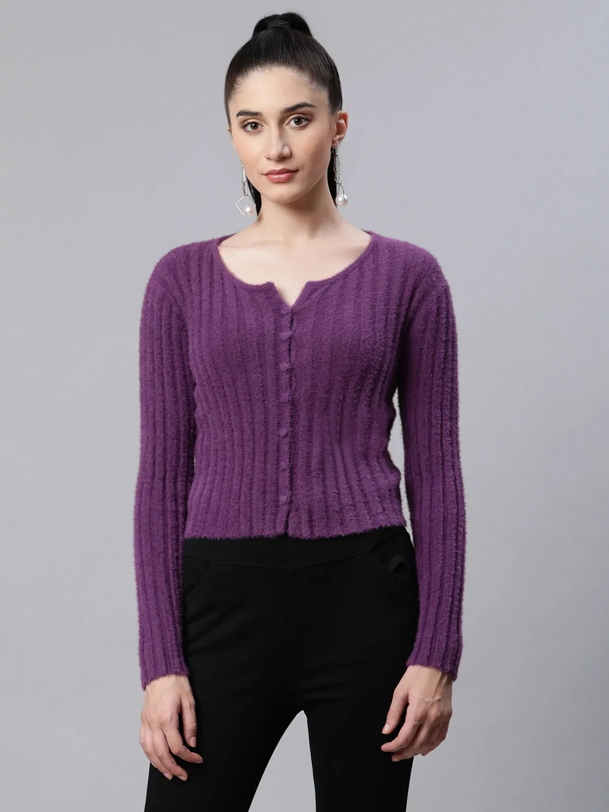 Women Feather Mulberry Knit Slim Fit Casual Cardigan